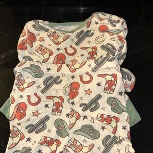 Caden Lane Western Print Kids Pajama Set - Green and Orange